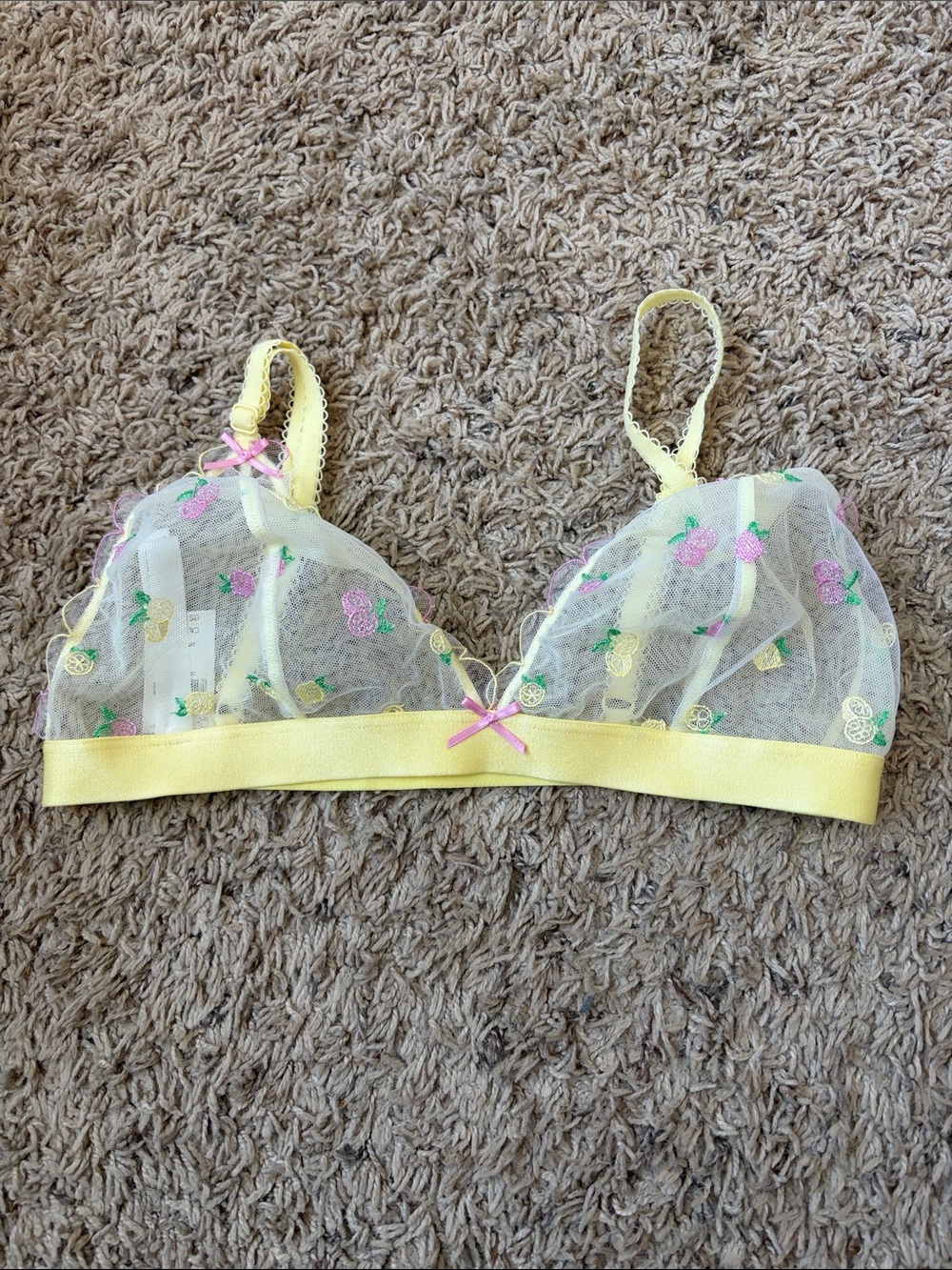 PINK Victoria's Secret Sheer Yellow Floral Embroidered Bralette